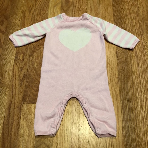 Cat & Jack One Piece Footless Pink Outfit 3-6M Knit Heart - Picture 1 of 4